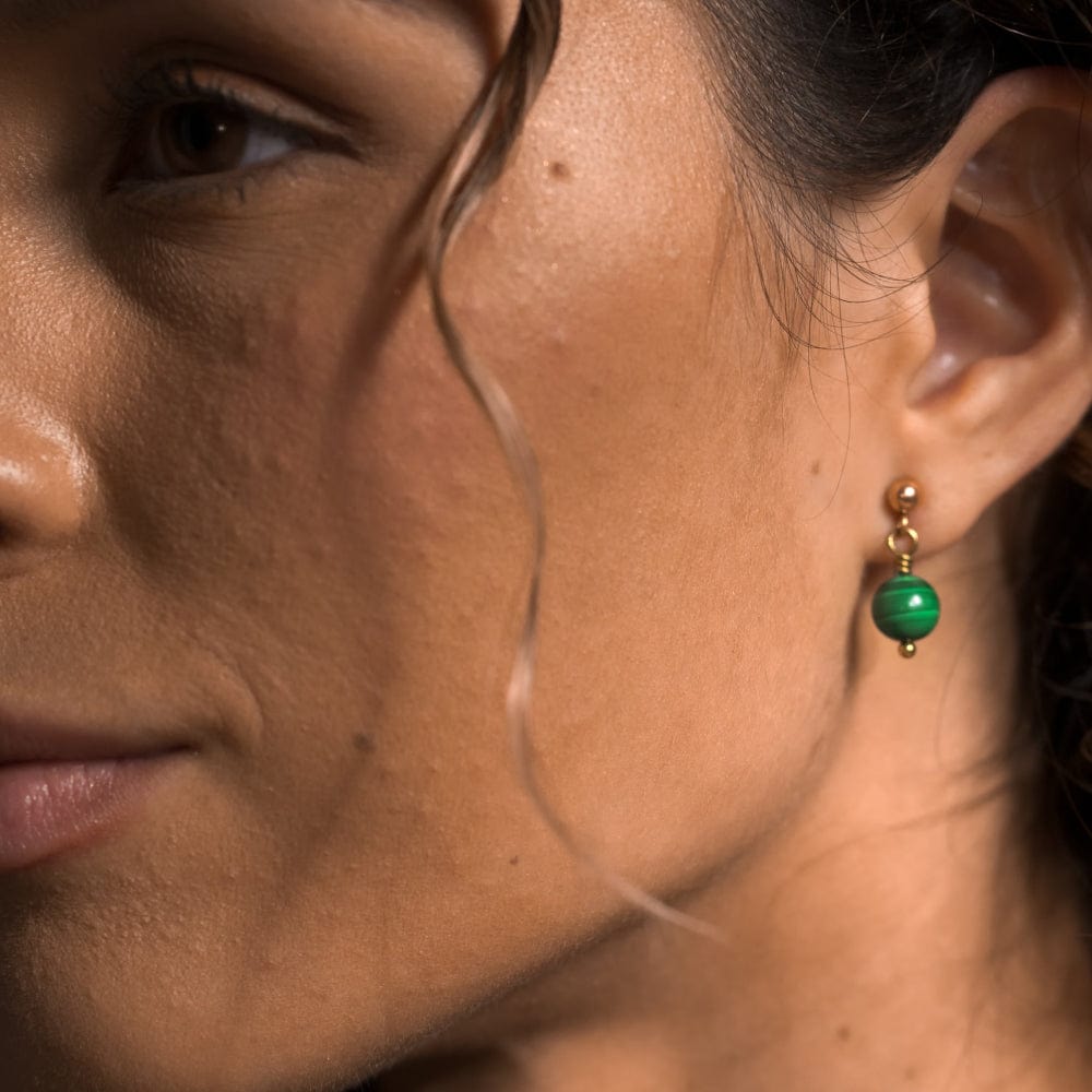 Boucles d'Oreilles Malachite Tara or