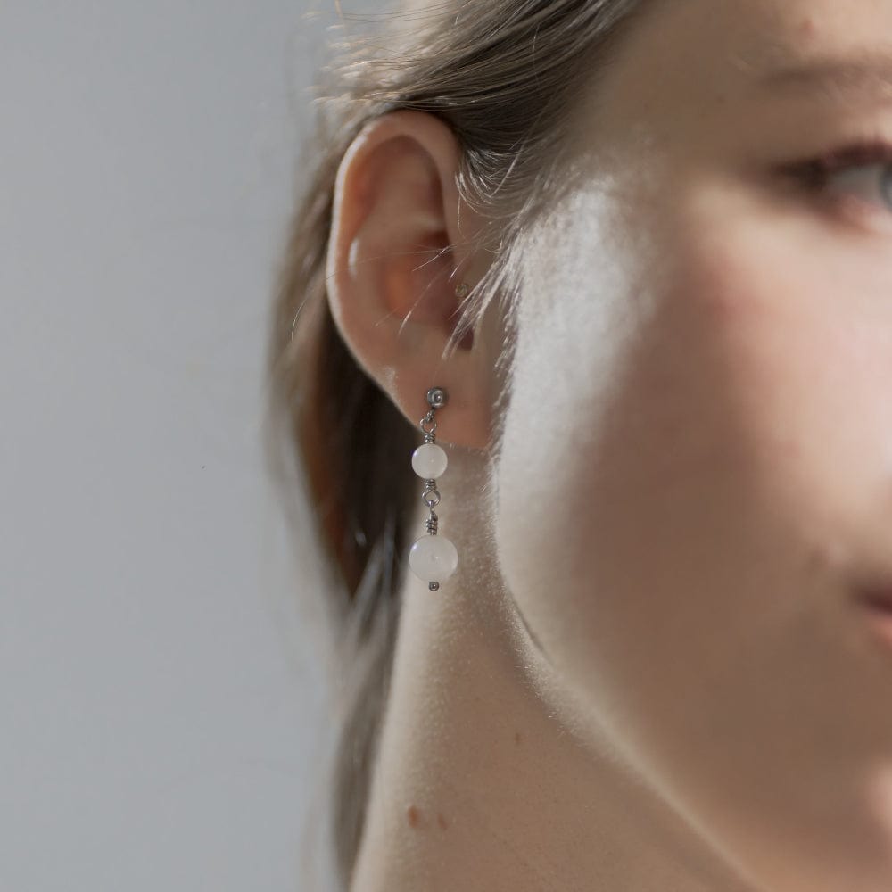 Boucles d'Oreilles Quartz Rose Hespéris Argent