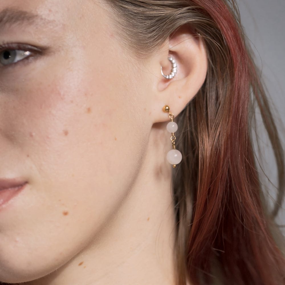 Boucles d'Oreilles Quartz Rose Hespéris Or