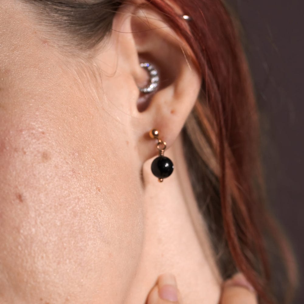 Boucles d'Oreilles Tourmaline Noire Tara Or