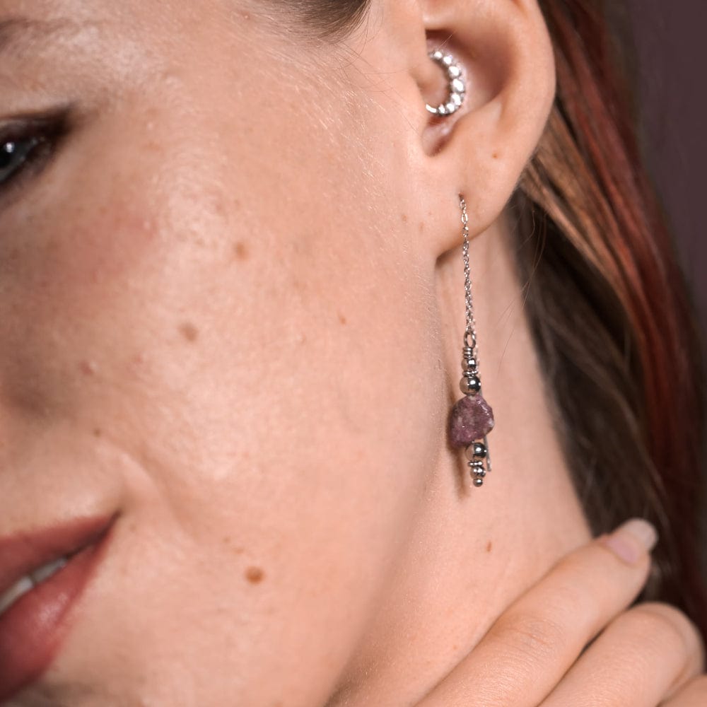 Boucles d'Oreilles Tourmaline Rose Thalassa Argent
