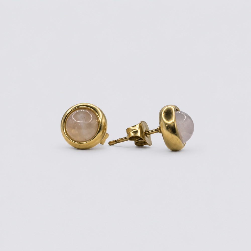 Puce d'Oreille Quartz Rose Bordure dorer - Éris