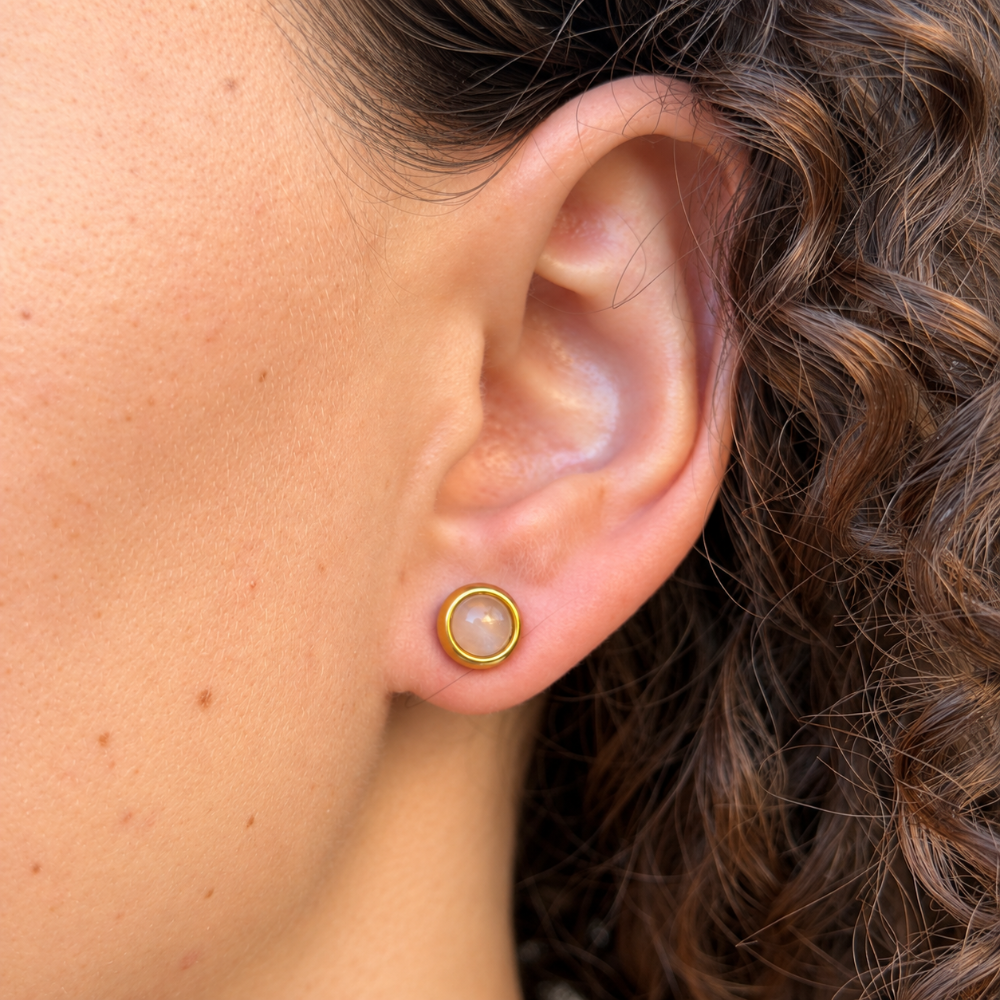 Puce d'Oreille Quartz Rose Bordure dorer - Éris Porter