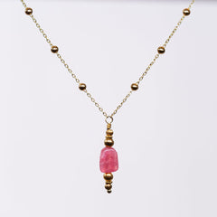 Collier en Tourmaline Rose Thalassa - Acier Inoxydable Or