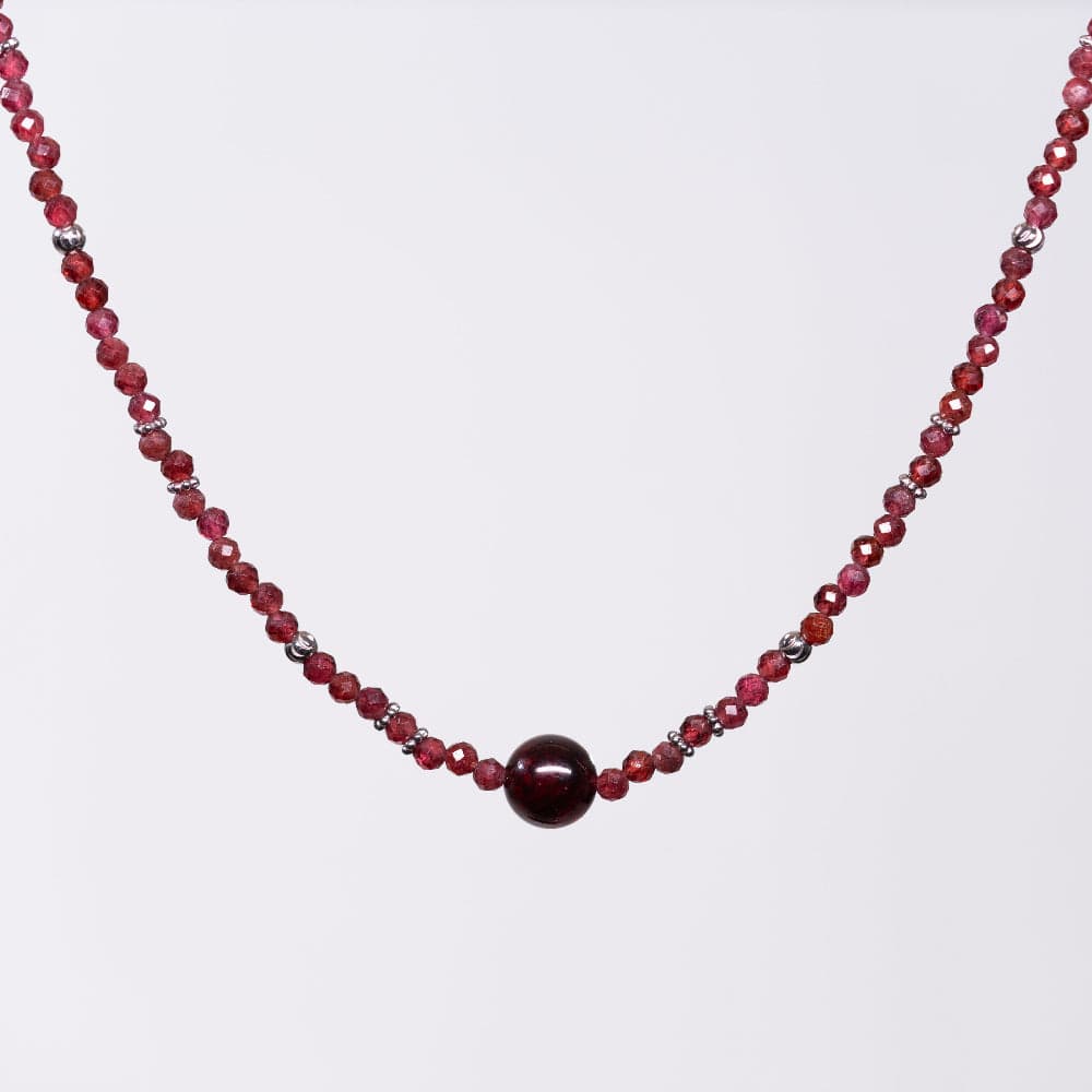 Collier en Grenat Nadira - Acier inoxydable Argent