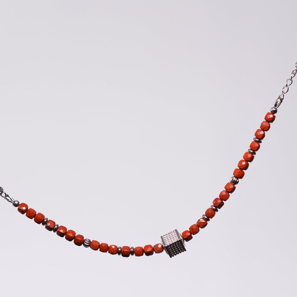Bracelet Jaspe Rouge Orion - Acier Inoxydable Argent