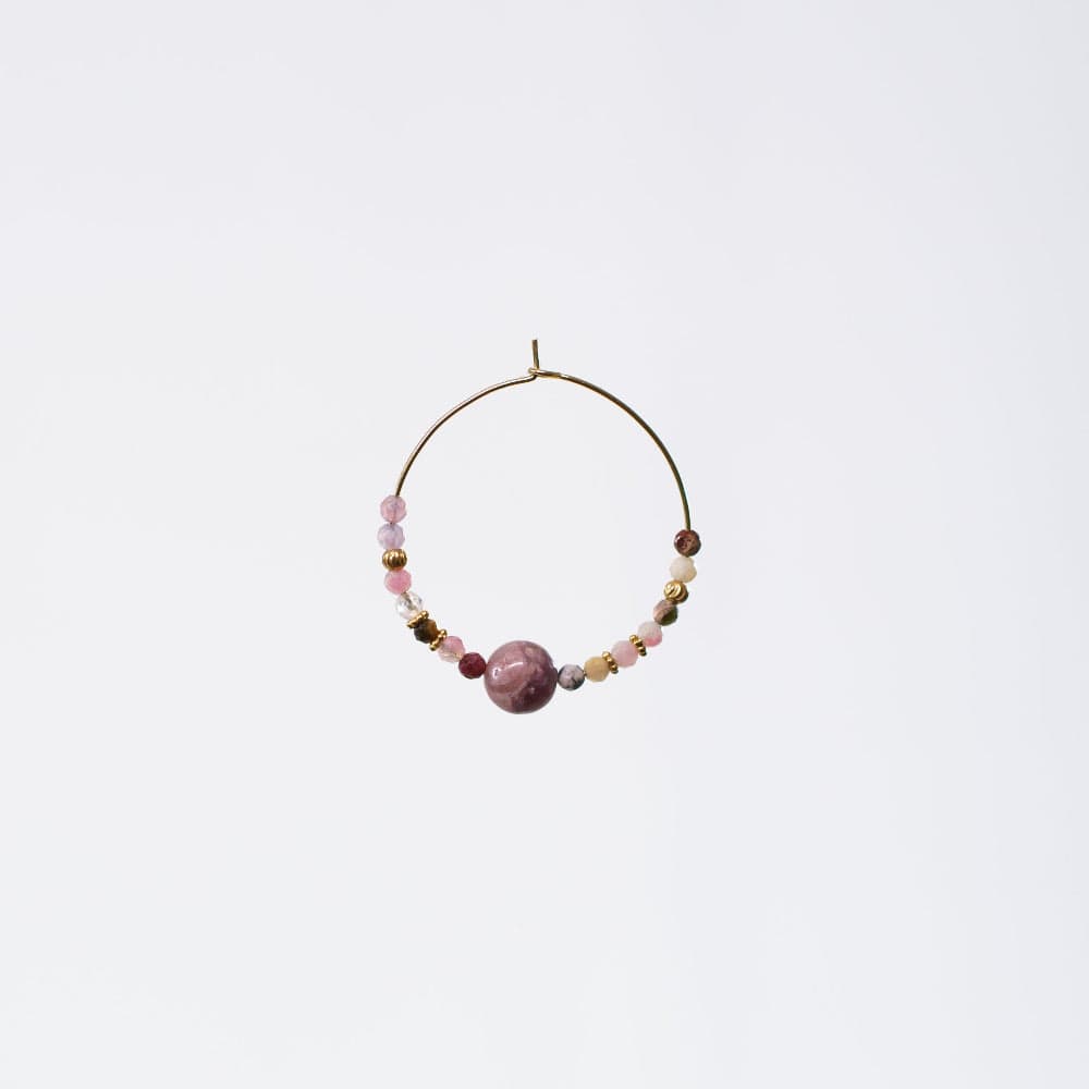 Boucle Oreille Tourmaline Rose Nadira - Acier Inoxydable Or