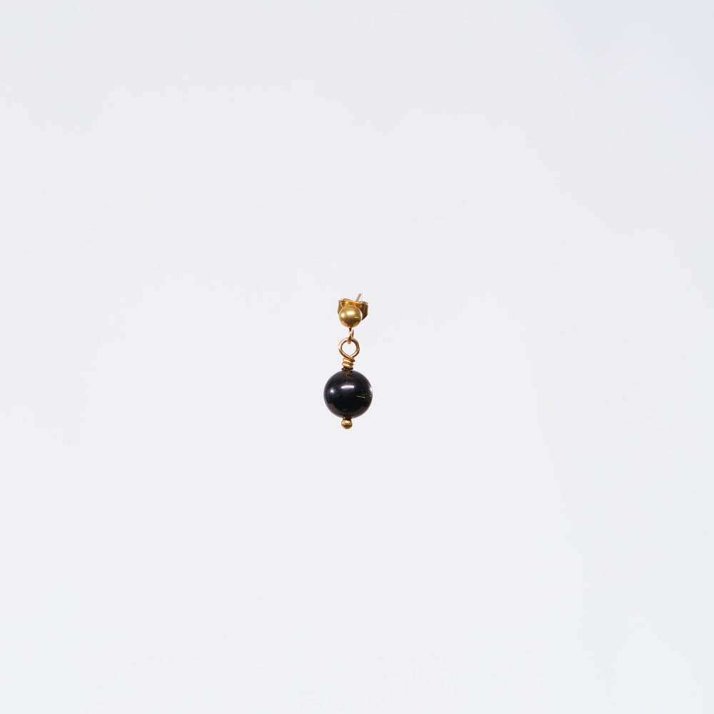 Boucle Oreille Tourmaline Noir Tara - Acier Inoxydable Or
